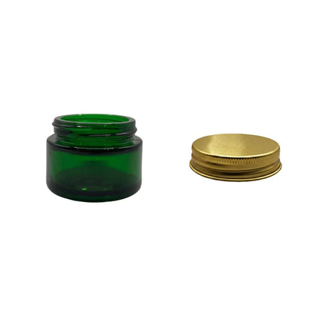 30ml Green Glass Jar With Gold Aluminium Lid - Pack of 15