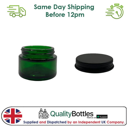 30ml Green Glass Jar With Matte Black Aluminium Lid - Pack of 15
