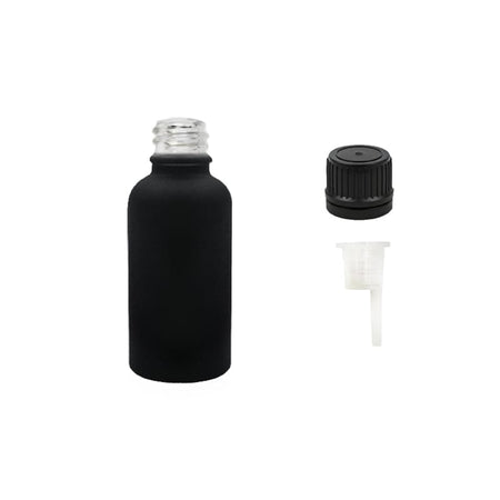 30ml Matte Black Glass Dropper Bottle with 0.6mm Dripper Insert and Tamper Evident Black Cap (Type II)