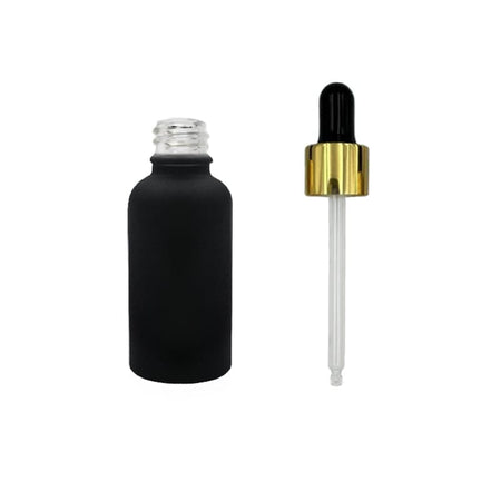 30ml Matte Black Glass Dropper Bottle with Black & Gold Dropper