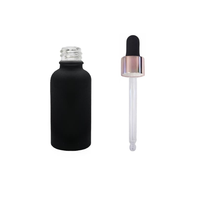 30ml Matte Black Glass Dropper Bottle with Black & Rose Gold Dropper