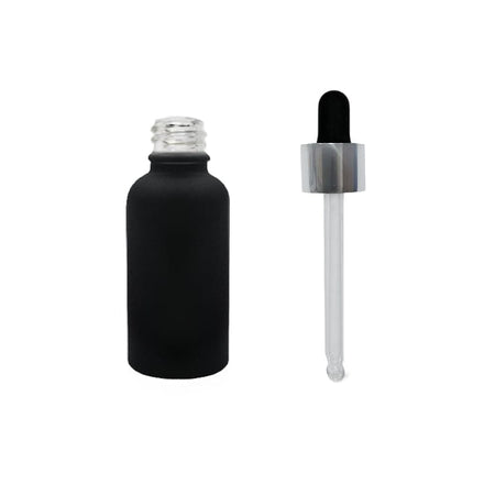 30ml Matte Black Glass Dropper Bottle with Black & Silver Dropper