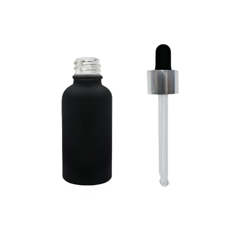 30ml Matte Black Glass Dropper Bottle with Black & Silver Dropper