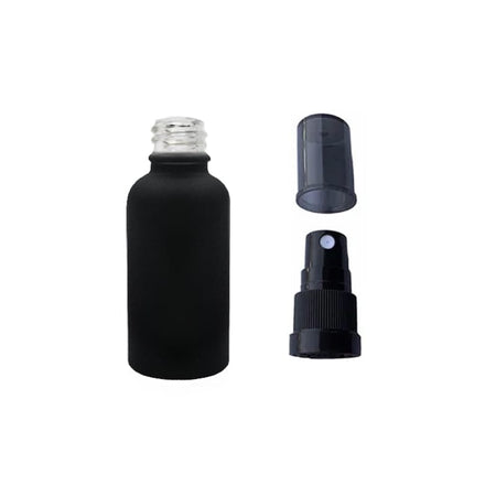 30ml Matte Black Glass Dropper Bottle with Black Tamper Evident Atomiser and Smoke Tinted Over Cap (Type III)