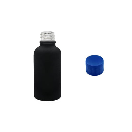 30ml Matte Black Glass Dropper Bottle with Blue PP Wadded Cap DIN 18mm