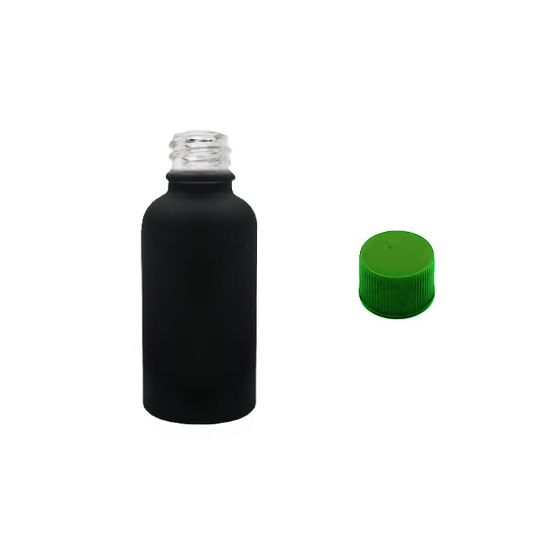 30ml Matte Black Glass Dropper Bottle with Green PP Wadded Cap DIN 18mm