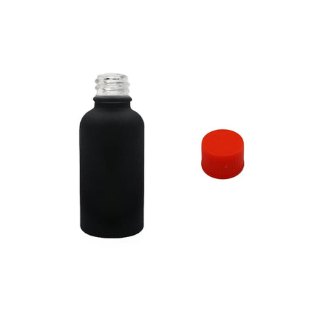 30ml Matte Black Glass Dropper Bottle with Red PP Wadded Cap DIN 18mm