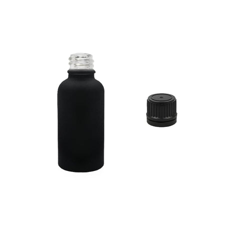 30ml Matte Black Glass Dropper Bottle with Tamper Evident Ribbed Black Cap (Type II)