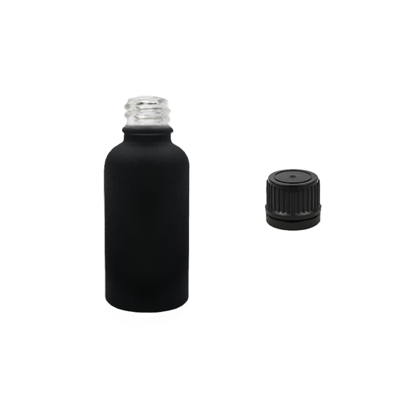 30ml Matte Black Glass Dropper Bottle with Tamper Evident Ribbed Black Cap (Type II)