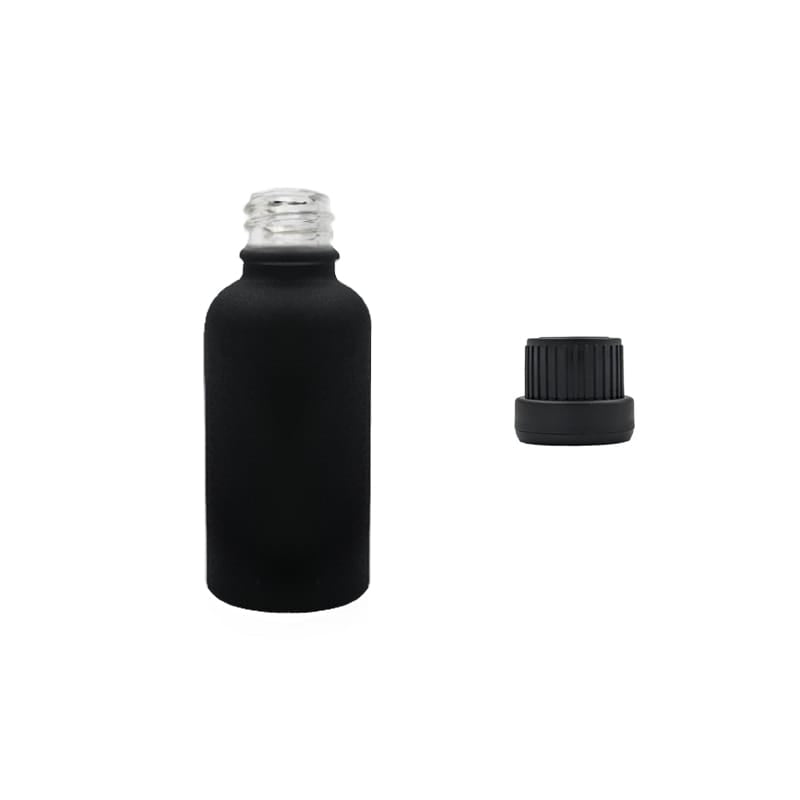 30ml Matte Black Glass Dropper Bottle with Tamper Evident Ribbed Black Cap (Type III)