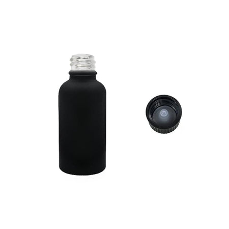 30ml Matte Black Glass Dropper Bottle with Urea Black Cap with Polycone Insert DIN 18mm