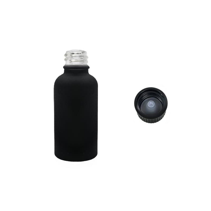 30ml Matte Black Glass Dropper Bottle with Urea Black Cap with Polycone Insert DIN 18mm