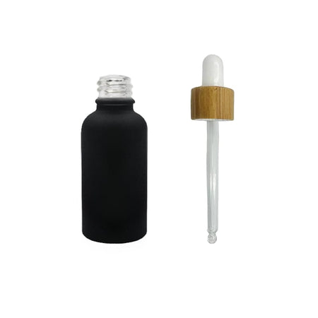 30ml Matte Black Glass Dropper Bottle with White Bamboo Dropper