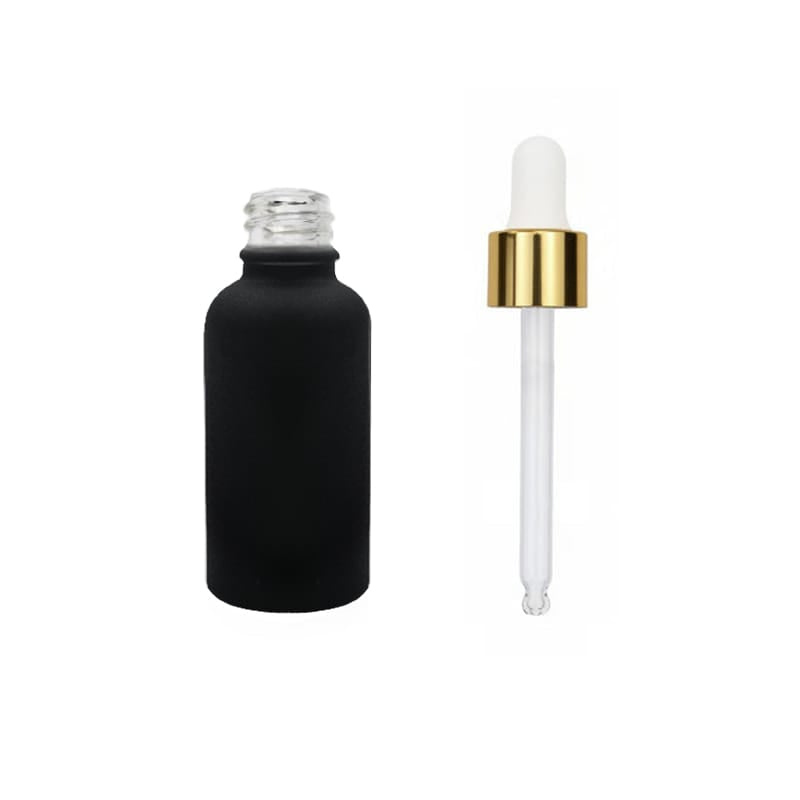 30ml Matte Black Glass Dropper Bottle with White & Gold Dropper