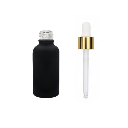 30ml Matte Black Glass Dropper Bottle with White & Gold Dropper
