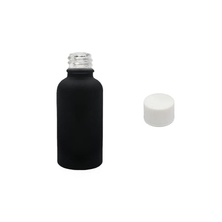 30ml Matte Black Glass Dropper Bottle with White PP Wadded Cap DIN 18mm
