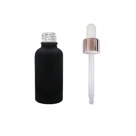 30ml Matte Black Glass Dropper Bottle with White & Rose Gold Dropper
