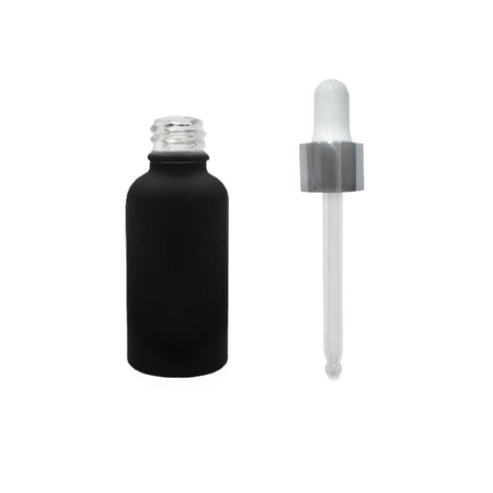 30ml Matte Black Glass Dropper Bottle with White & Silver Dropper