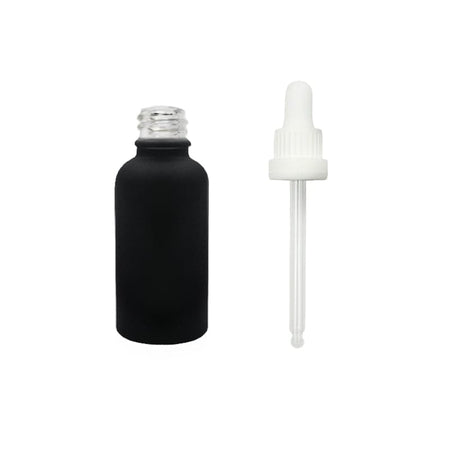 30ml Matte Black Glass Dropper Bottle with White Tamper Evident Dropper (Type III)