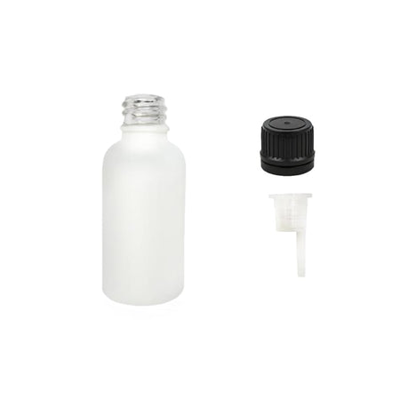 30ml Matte White Glass Dropper Bottle with 0.6mm Dripper Insert and Tamper Evident Black Cap (Type II)