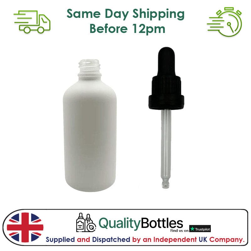 30ml Matte White Glass Dropper Bottle with 30ml Black TE BEP - Pack of 12
