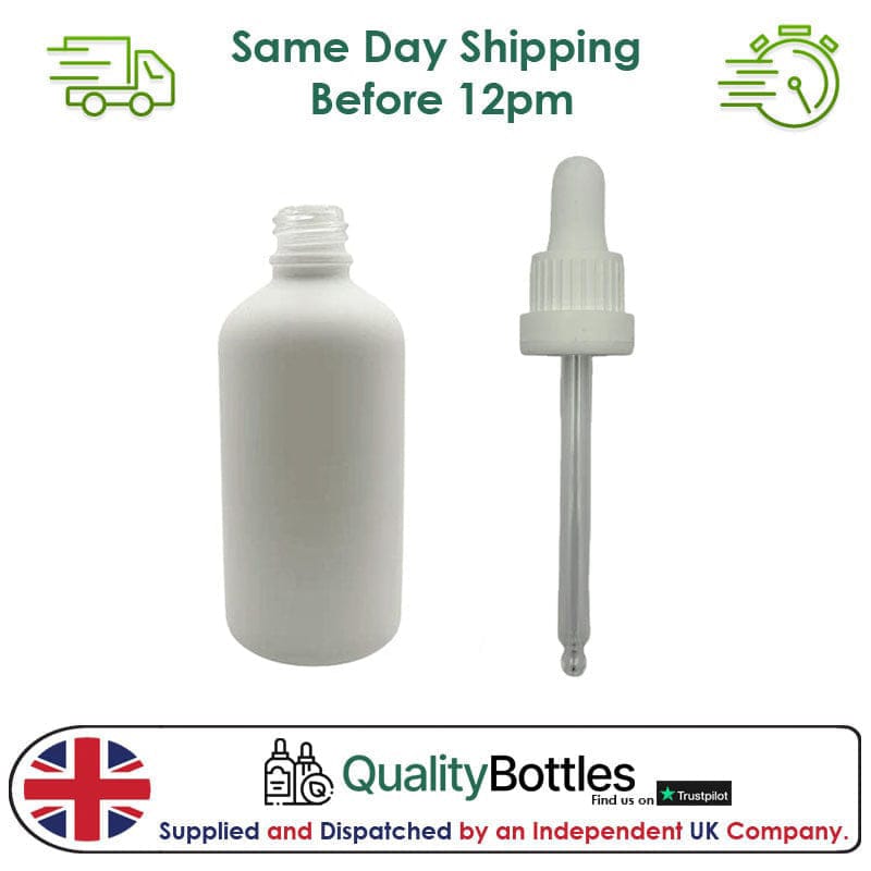30ml Matte White Glass Dropper Bottle with 30ml White TE BEP - Pack of 12
