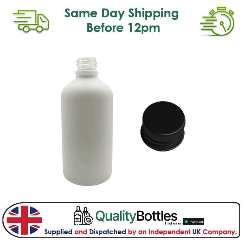 30ml Matte White Glass Dropper Bottle with Black DIN18 Cap - Pack of 12