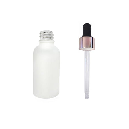 30ml Matte White Glass Dropper Bottle with Black & Rose Gold Dropper