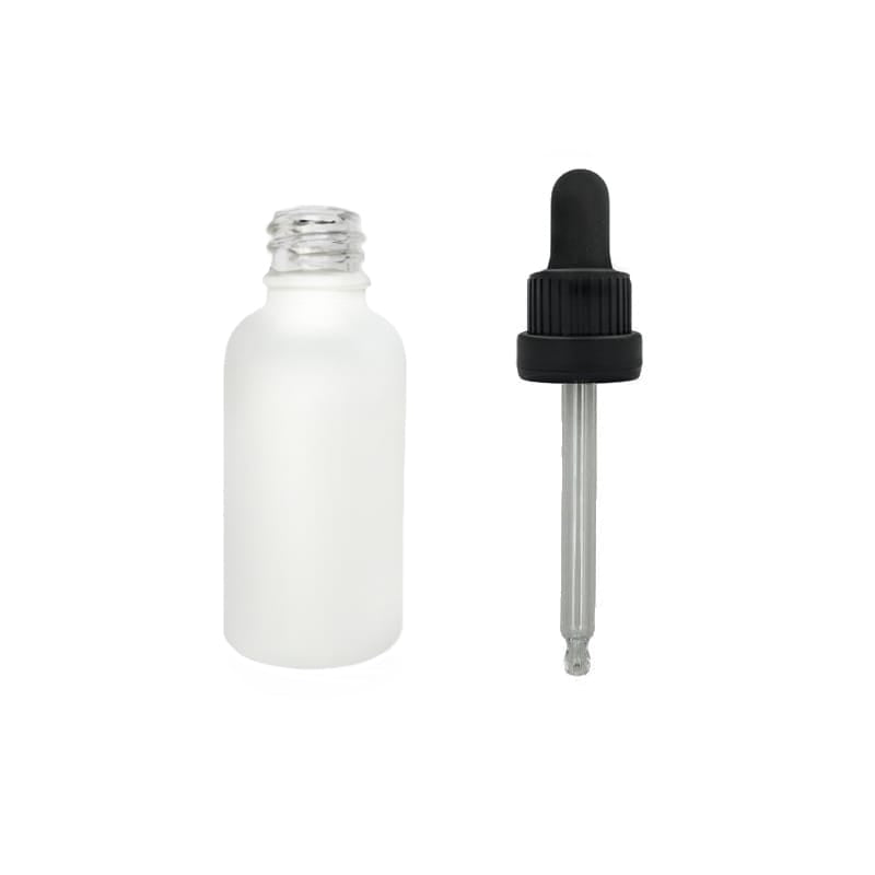 30ml Matte White Glass Dropper Bottle with Black Tamper Evident Dropper (Type III)