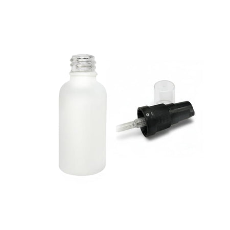 30ml Matte White Glass Dropper Bottle with Black Tamper Evident Lotion Pump and Clear Over Cap (Type III)