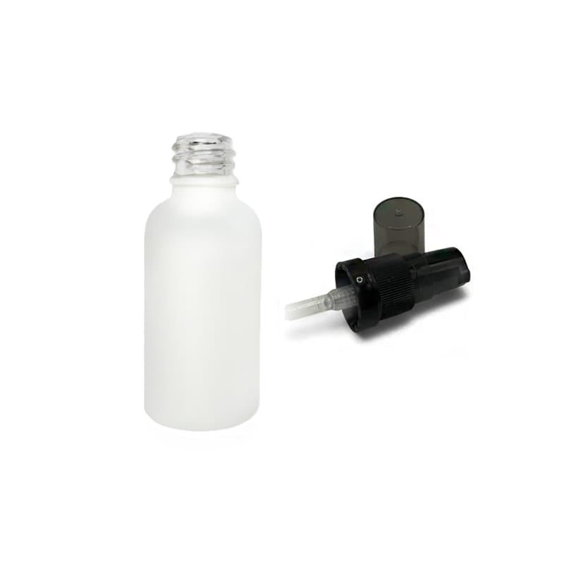 30ml Matte White Glass Dropper Bottle with Black Tamper Evident Lotion Pump and Smoke Tinted Over Cap (Type III)