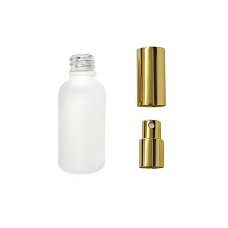 30ml Matte White Glass Dropper Bottle with Gold Atomiser with Gold Over Cap