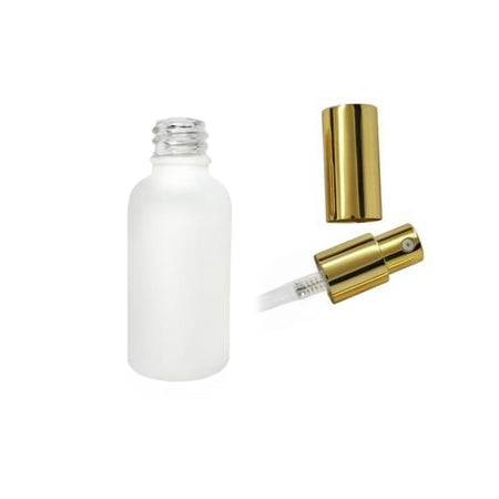 30ml Matte White Glass Dropper Bottle with Gold Lotion Pump with Gold Over Cap