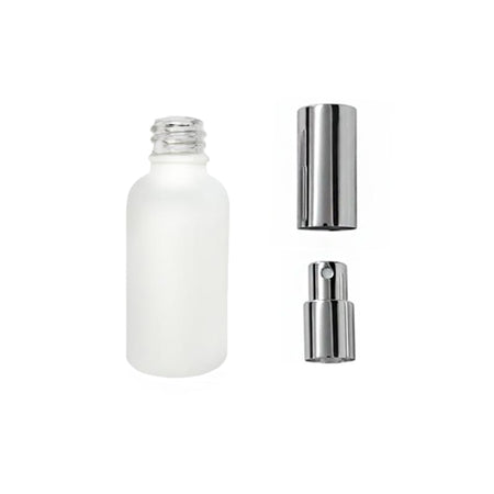 30ml Matte White Glass Dropper Bottle with Silver Atomiser with Silver Over Cap