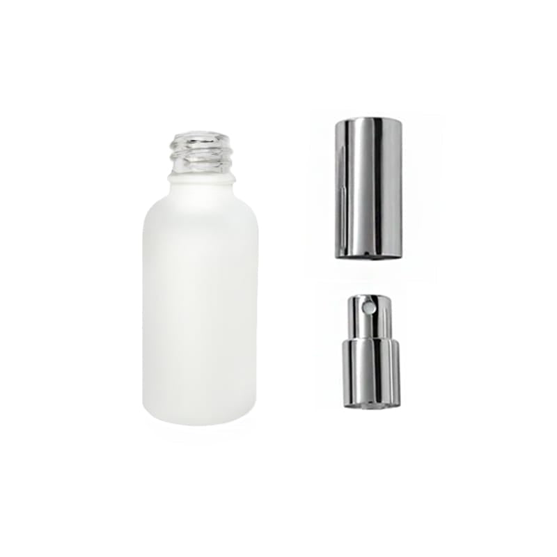 30ml Matte White Glass Dropper Bottle with Silver Atomiser with Silver Over Cap
