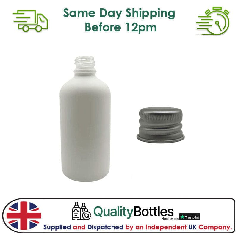 30ml Matte White Glass Dropper Bottle with Silver DIN18 Cap - Pack of 12