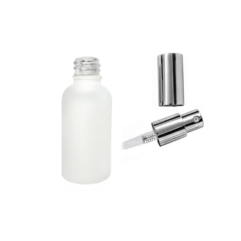 30ml Matte White Glass Dropper Bottle with Silver Lotion Pump with Silver Over Cap