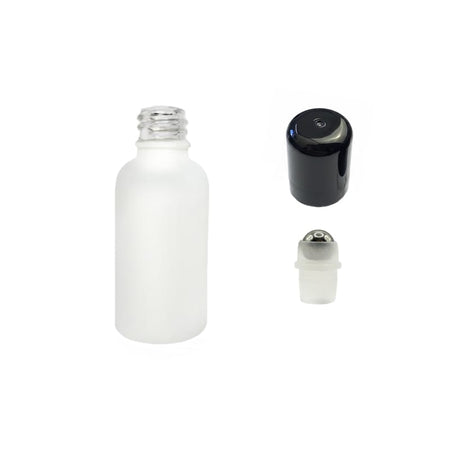 30ml Matte White Glass Dropper Bottle with Stainless Steel Roller Ball with Plastic Black Cap