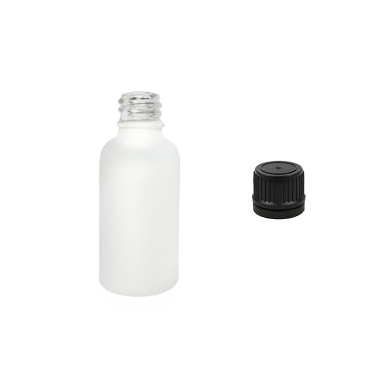 30ml Matte White Glass Dropper Bottle with Tamper Evident Ribbed Black Cap (Type II)