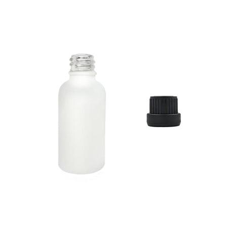 30ml Matte White Glass Dropper Bottle with Tamper Evident Ribbed Black Cap (Type III)
