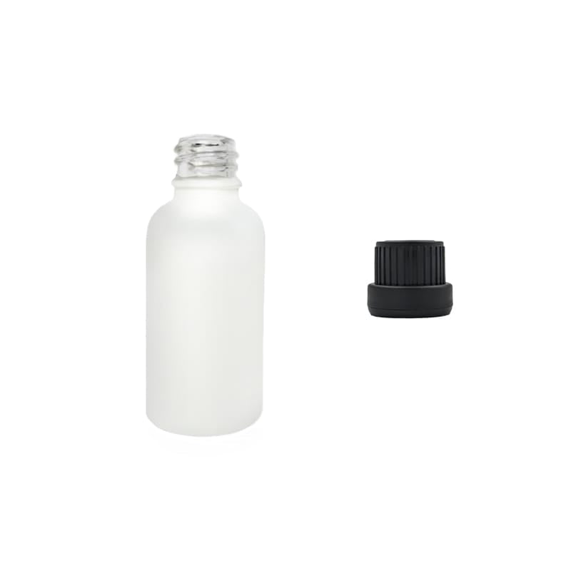 30ml Matte White Glass Dropper Bottle with Tamper Evident Ribbed Black Cap (Type III)