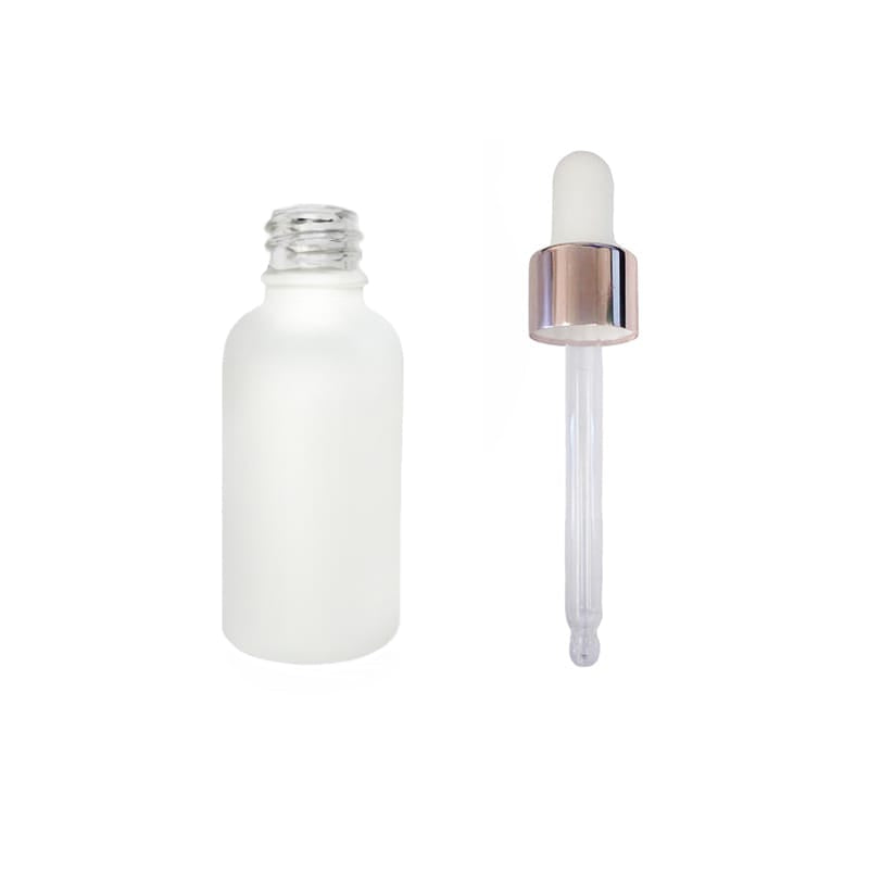 30ml Matte White Glass Dropper Bottle with White & Rose Gold Dropper