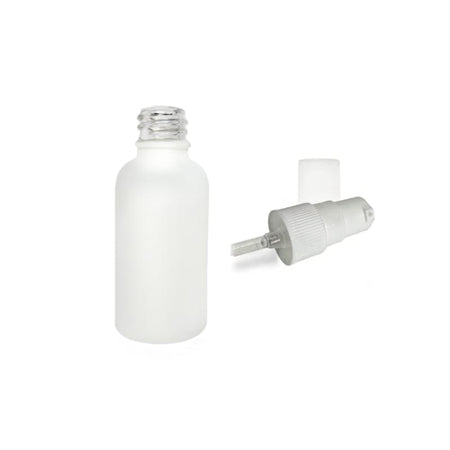 30ml Matte White Glass Dropper Bottle with White Tamper Evident Lotion Pump and Clear Over Cap (Type III)