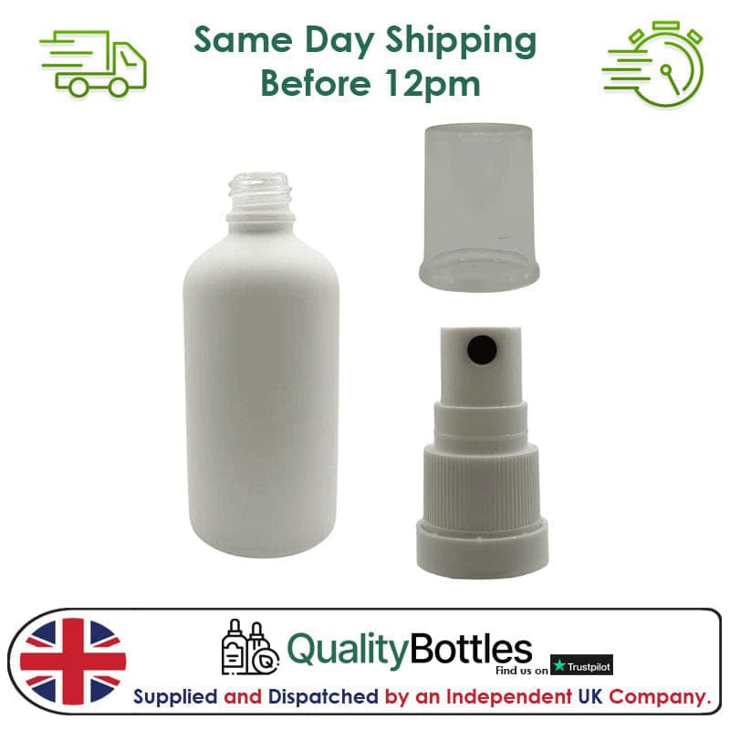 30ml Matte White Glass Dropper Bottle with White TE Atomiser - Pack of 12