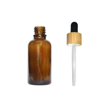 30ml Premium Amber Glass Dropper Bottle with Black Bamboo Dropper