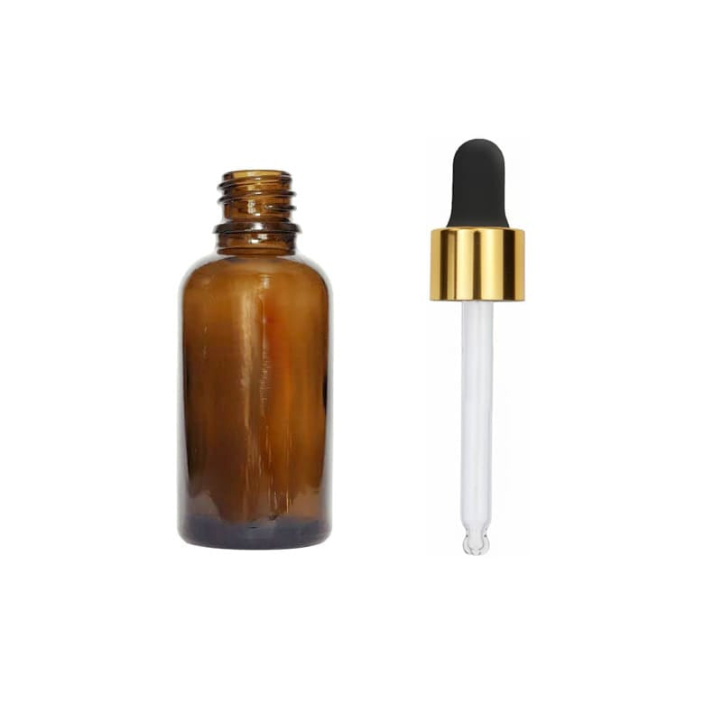 30ml Premium Amber Glass Dropper Bottle with Black & Gold Dropper