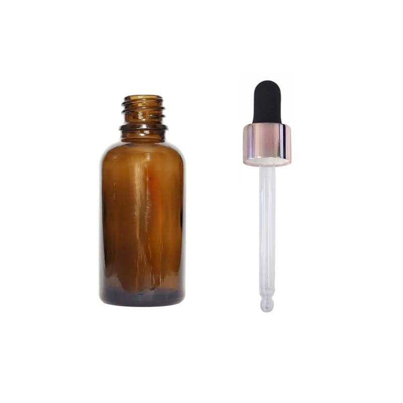 30ml Premium Amber Glass Dropper Bottle with Black & Rose Gold Dropper