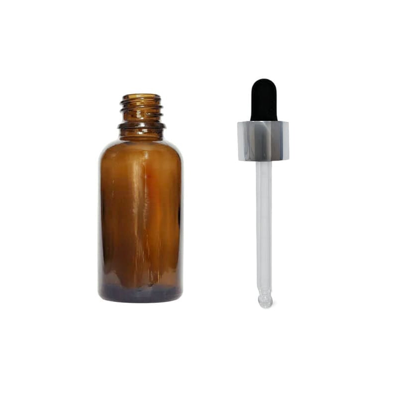 30ml Premium Amber Glass Dropper Bottle with Black & Silver Dropper