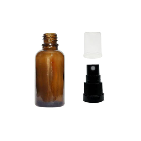 30ml Premium Amber Glass Dropper Bottle with Black Tamper Evident Atomiser and Clear Over Cap (Type III)