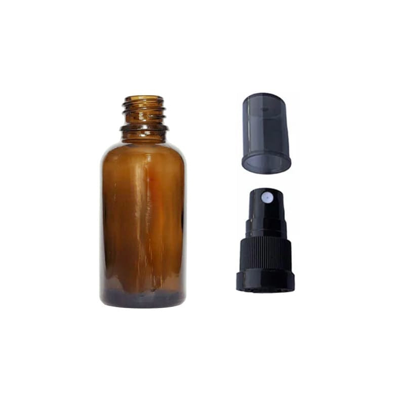 30ml Premium Amber Glass Dropper Bottle with Black Tamper Evident Atomiser and Smoke Tinted Over Cap (Type III)